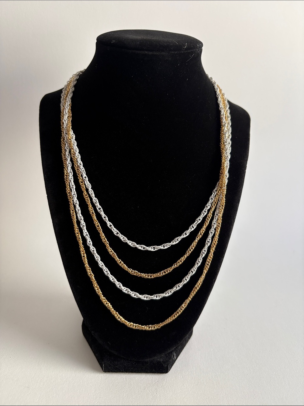 Two Tone Gold White Enamel Layered Rope Chain Necklace